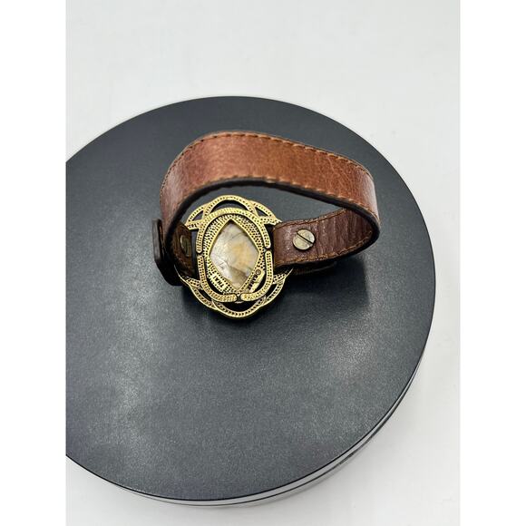 Barse Vintage African Opal Bronze Brown Tooled Genuine Leather Bracelet - Picture 5 of 11